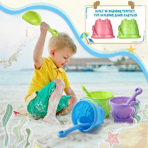 Sosation 60 Pcs Sand Buckets Bulk for Kids, Beach Buckets and Shovels 5.5 Inch Plastic Beach Pails Sand Toys for Girls