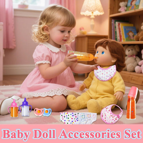 Kuihaazi 12PCS Set,Doll Baby Doll Accessories Pretend Play Feeding Toys,Baby Doll Feeding Include Disappearing Milk