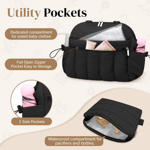 FullWoyi Mommy Diaper Bag Tote, Puffer Diaper Tote Bags Crossbody Hospital Bag Travel Large Bag, with Pacifier Case