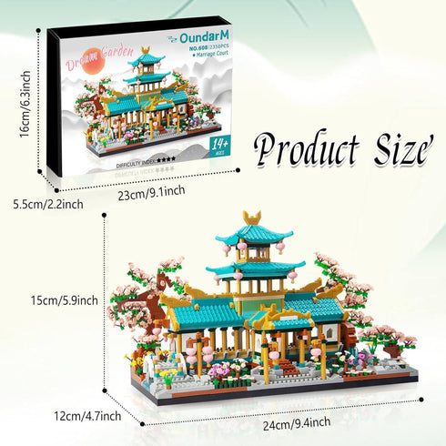 Set 14+, (2350 Micro Chinese Building Blocks for Adults, Classical Suzhou Garden Architecture with Cherry Blossom Tree