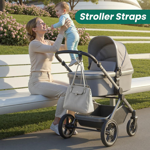dcdcee Mommy Backpack 2 Packs Stroller Straps, Hooks Diaper Bags, Universal Shopping cart, Wallet, - (White Flowers +