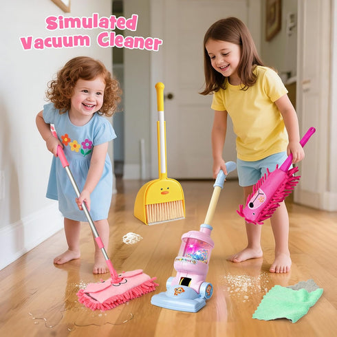 Playset 2-4, 6-Piece Set TUZT Kids Cleaning Toys for Ages Compact Pretend Vacuum with Light & Sound (No Suction)