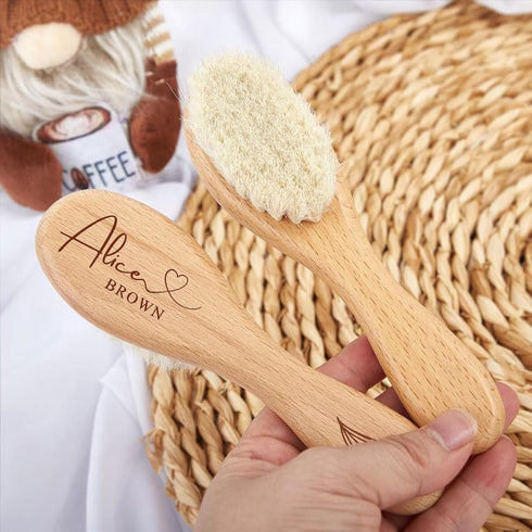 ZYMECH Customized Newborn Name Wool Brush Wooden Comb Personalized Baby Hair Brush Head Portable Comb Bath Hair Brush
