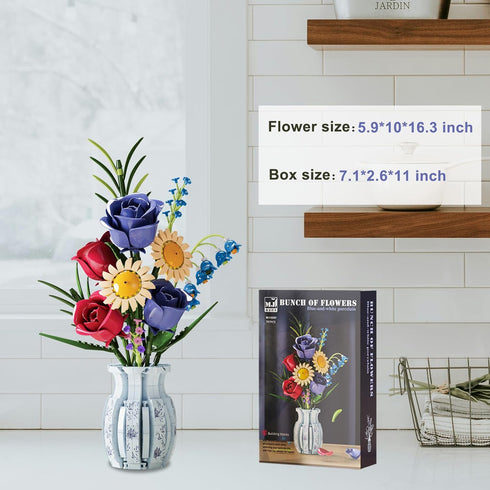 QARULUS Set,787 Roses Flower Bouquet Building Pcs Artificial Flower Kit with Vase,Plant Bonsai Tree Building