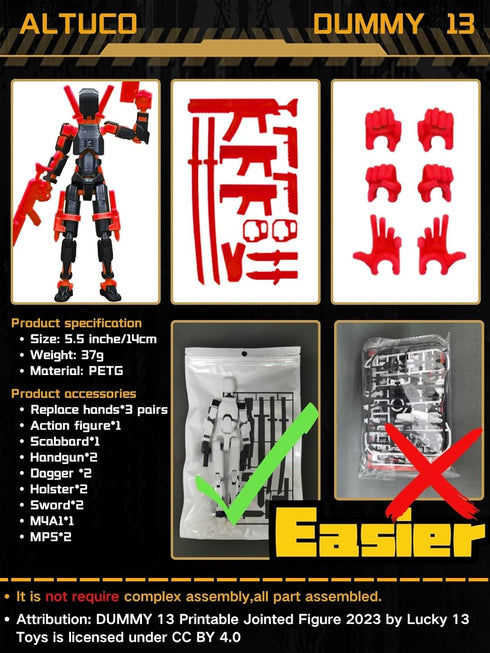 T13 Action Figure with Accessories | 3D Printed Multi-Jointed Titan13 Figure, Red Dummy 13 Desktop Decorative Toy