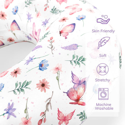 Pack Set of Baby Car Seat Cover and Nursing Pillow Cover with Beautiful Buitterfly Patterns