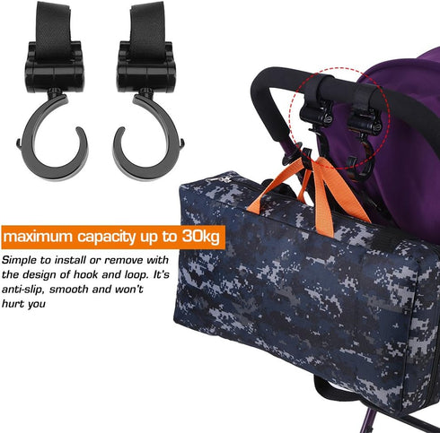 Fdit 2Pcs Stroller Hooks, ABS Plastic 360° Rotation Baby Stroller Pushchair Hooks for Diaper Bags