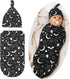 Halloween Baby Stuff Swaddle Blanket Hat Set, Soft Bat Moon Newborn Sleeping Sack Receiving Blanket Shower Gift