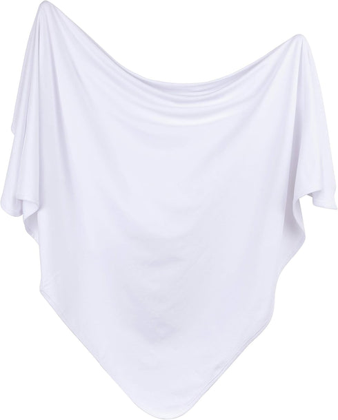 2 Set, Ely's & Co. Cotton Knit Jersey Swaddle Blanket and Beanie Gift Large Receiving Blanket - White