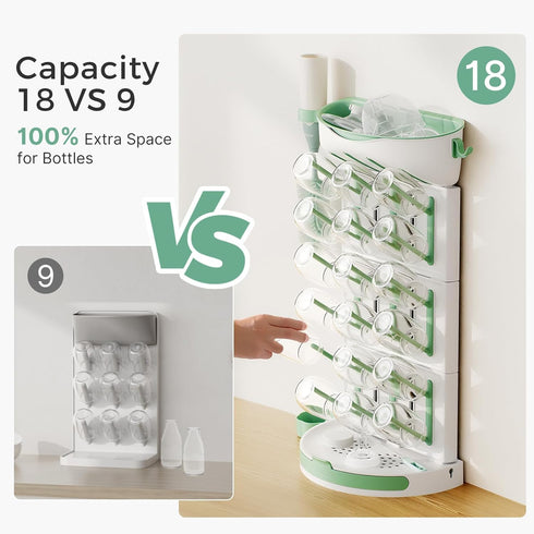 Momcozy 18 Countertop Baby Bottle Drying Rack for Bottles, Space Saving Vertical Rack for Baby Accessories & Pump