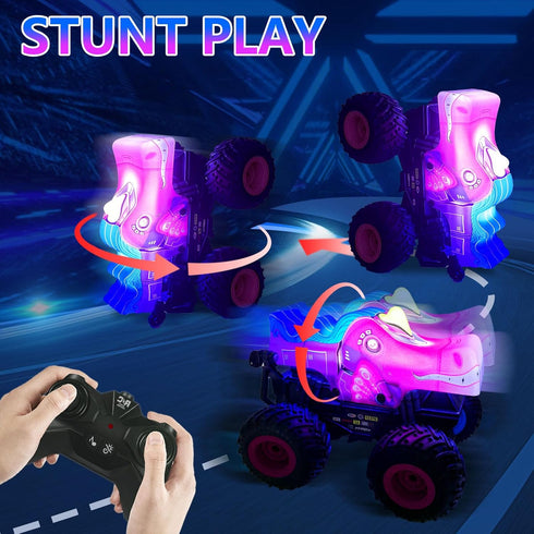 2.4Ghz 360Stunts 3 4 5+ Remote Control Monster Truck, Unicorn Rc Monster Truck Toys Rchargeable Kids Rc Car Vehicles