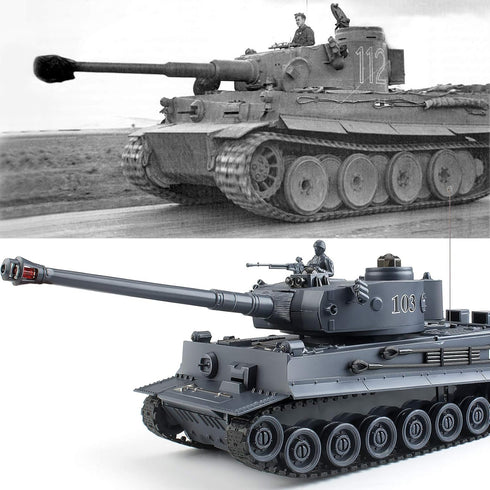 RC Tanks, 1:28 WW2 German Tiger Army Tank Toys, 9 Channels Remote Control Vehicles with Sound Light for Boys Girls