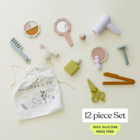 12 Set Marlowe & Co Silicone Hair Salon and Makeup Kit for Toddlers and Children, Piece Mess Free Pretend Play Beauty