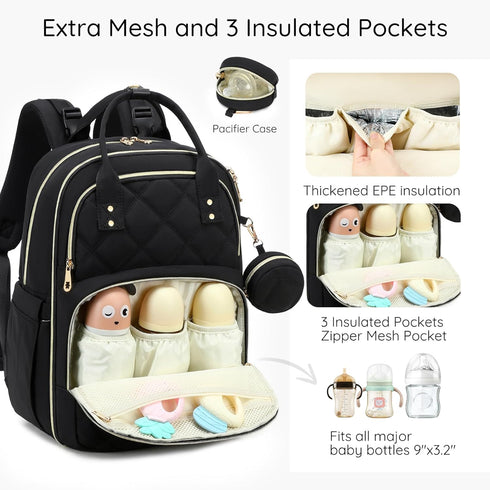 ViveVoy Backpack, Diaper Bag Travel Essential Baby Bag, Multi-Functional Waterproof Quilted Diaper Bag, Baby Essential