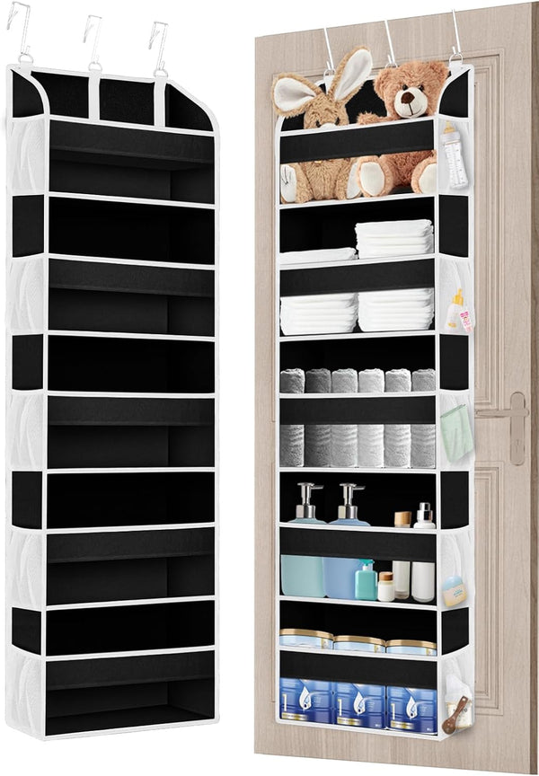 1 Pack Over The Door Storage Organizer with 5 Pockets, 10 Mesh Side Pockets, 44 lbs Capacity for Bedroom and Bathroom
