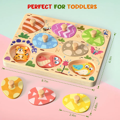 8 Zeoddler Wooden Puzzles for Toddlers, Pcs Animal Matching Egg Puzzle, Montessori Toys for Boy Girl Easter Birthday