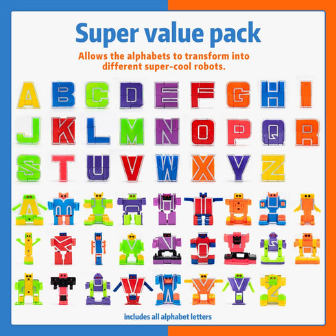 26 3-5, Pieces Alphabet Robots for Kids Alphabet Learning Toys, Alphabots Transform Letters for Educational ABC