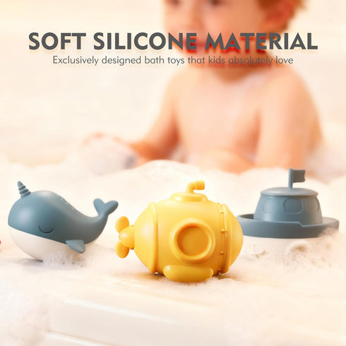 8Pcs Set MarcZero Ocean Silicone Bath Toys for Toddlers Kids Babies,Bathtub Water Toys,Soft Squeezable Easy-Grip Pool