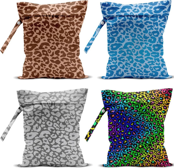 VBCVBGFH 4 Pack Colorful Neon Leopard Print Wet Bag Waterproof Reusable Wet Dry