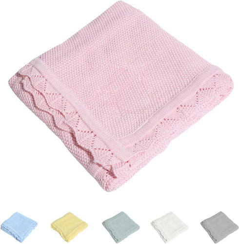 100% Cotton Baby Blanket, Light Pink, Knit Soft Warm Nursery Blanket, 30 x 40 Inches for Toddler Newborn