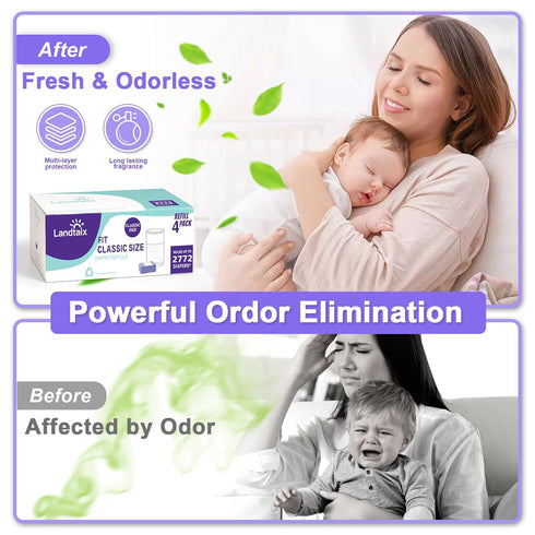 Refills|4 Pack 2772 40% 30% Refills Only Compatible with Dekor Classic Diaper Pail for Diapers(Extra Lengths)Diaper