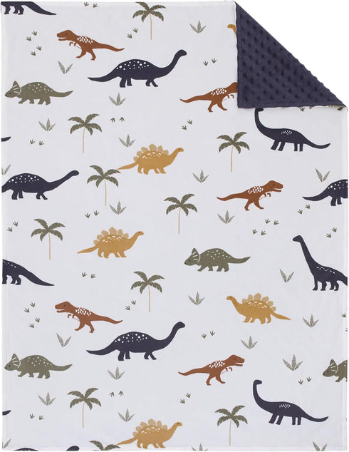 NOJO Little Love Dino White, Navy, and Tan Palm Trees Super Soft Baby Blanket by NoJo