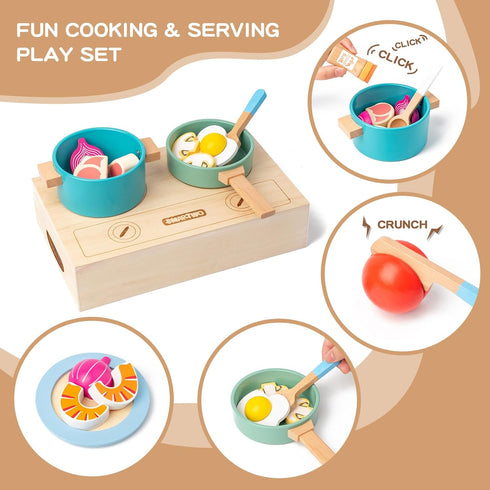 Set Sets 3-5,Gifts Boys,27pcs Wooden Kitchen Accessories Play Cooking Toys ,Play Pots and Pans for Kids,Pretend Play