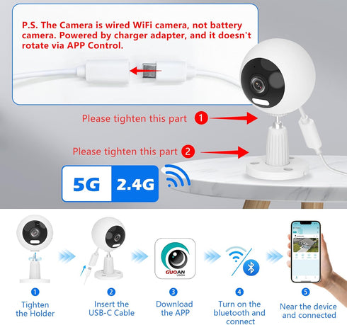 GUOANVISION 5G IP66 24/7 2 Pack Cameras for Home Security Indoor/Outdoor Camera for Dog/Cat/Pet/Nanny/Baby, Baby