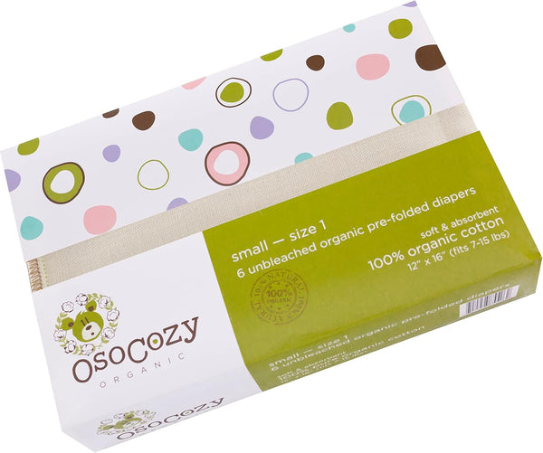 OsoCozy Organic Cotton Prefold Cloth Diapers (6pk) - Super-Soft, Thick, Absorbent, Durable