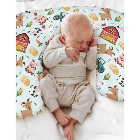 Colorful Farm Animals Baby Nursing Pillow Covers for Boy Girl Pig Cow Goat Chick Barn Tractor Nursery Feeding