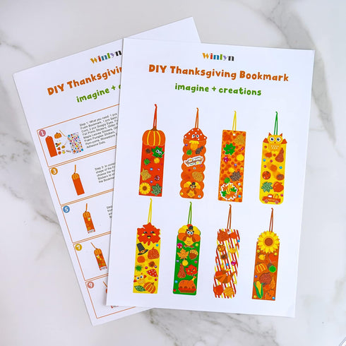 Winlyn 32 Sets Fall Crafts Kits, DIY Fall Bookmarks Decorations Art Sets with Maple Leaves, Smile Face, Owl, Turkey,