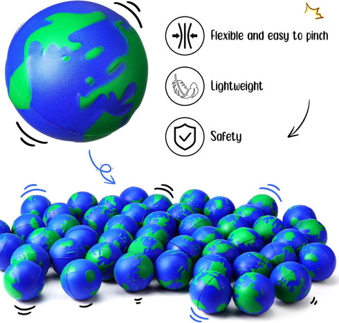 48 Pcs 2.5'' World Stress Balls Bulk - Earth Stress Relief Toys, Mini Globe Squeeze Balls for Birthday Party Favors