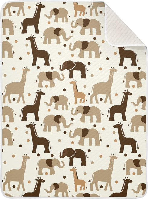 KICPOAY Brown Giraffe Elephants Baby Swaddle Blanket for Boys and Girls, Muslin Baby