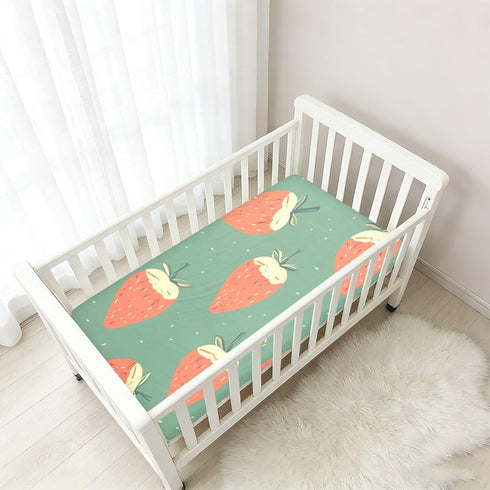 Bseiialft 52 28 Strawberries Green Crib Sheets for Boys Girls Soft and Breathable Cotton Baby Sheets for Standard Crib