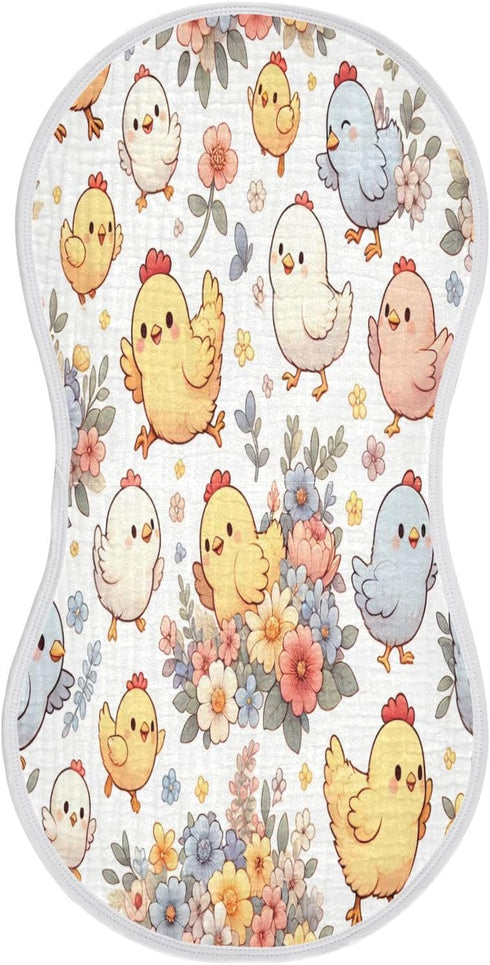 Flradish 4 Pack Set 22 11 Inch Cute Cartoon Chickens Muslin Baby Burp Cloths & Bibs Ultra Soft, Absorbent Burping