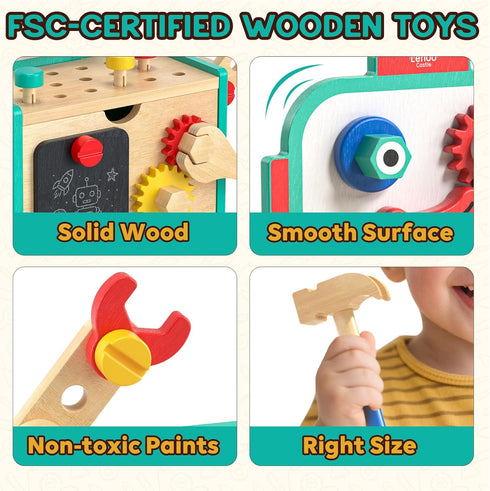 Set, Hammer 3-5, Lehoo Castle Kids Tool Wooden Mini Toddler Tool Bench with Blackboard, Robot Construction Toys