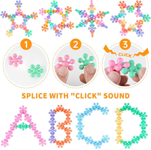 300PCS Interlocking Snowflake Building Block Toy for Kids Ages 3+, Multi-Color Solid Plastic STEM Toy with Carrying Case