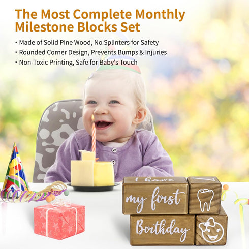 GIRVEM Set Countdown, 7 Baby Monthly Milestone Blocks for Boy or Girl, Milestones Age Photo Block for Baby Shower