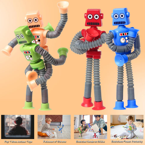 4 Pcs Shape Changing Robot Toy, Telescopic Pop Tubes Sensory Toys for Kids with Autism, ADHD, Fidget Toys for 3-9 Year