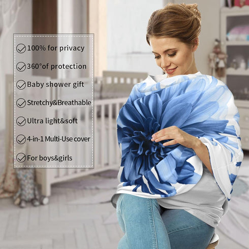 Schgap Blue Flower Car Seat Cover for Baby Nursing Cover Breastfeeding Baby Carrier Covers Carseat Canopy for Shower