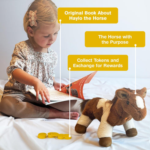 Bene World Haylo The Horse Stuffed Animal, Emotion Management Plush Toy for Kids, Horse & Book Set