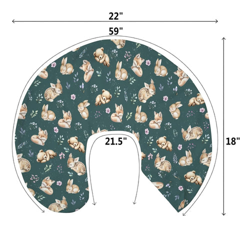 Sleeping Spring Animals Nursing Pillow Covers for Boy Girl Bear Deer Bunny Floral Leaves Nursery Pillow Slipcover
