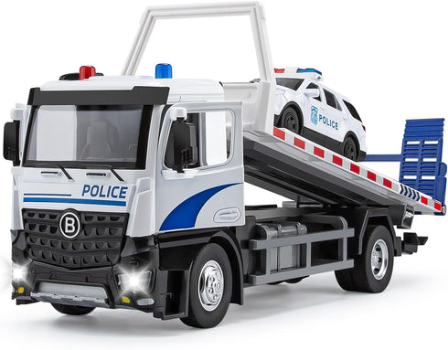 HAPYAD Police Tow Truck Toy Metal Cab, Flatbed Tow Truck Toys for