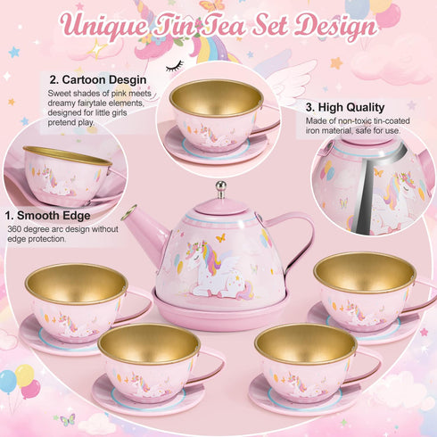 Set 49PCS Teaset 3-8 iAOVUEBY Tea Party for Little Girls, Princess Tea Time Toys Including Dessert Carrying Case, Kids