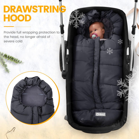 Orzbow Universal Footmuff for Stroller, Waterproof Winter Baby Bunting Bag, Black