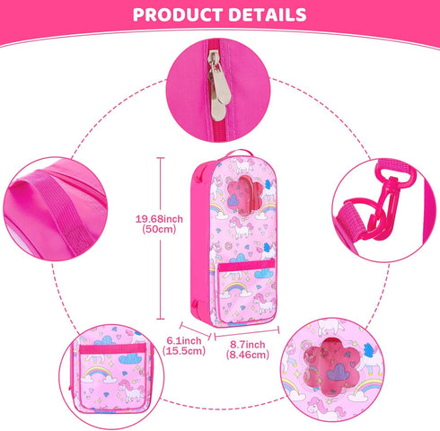 18INDC 18 Inch 5PCS 18In Set 18 Inch 18" Doll Storage Bag - Unicorn Theme Doll Accessories with Rainbow Dress, Hair