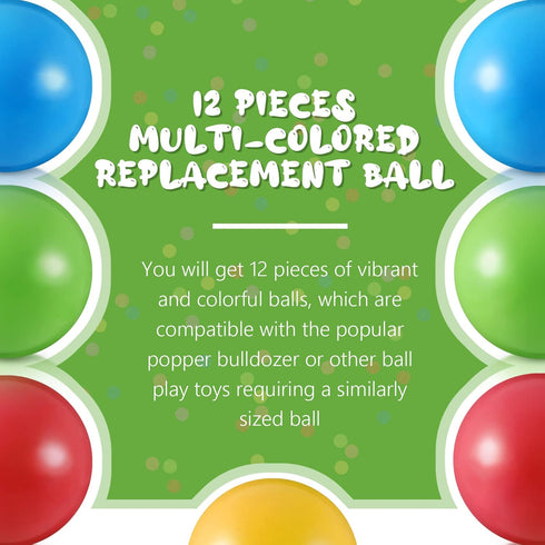 12 Bulldozer 1.75 Inch Civaner Pieces Multi Colored Plastic Replacement Balls Small Popper Toy Balls Soft Crush Proof
