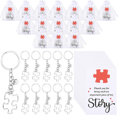 Back to School Gifts for Teachers Puzzle Keychain with Thank You Card and Organza Bag, Teacher Appreciation Gift