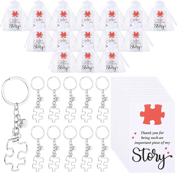 Back to School Gifts for Teachers Puzzle Keychain with Thank You Card and Organza Bag, Teacher Appreciation Gift