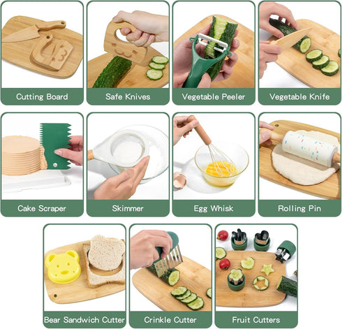 17 Set Set PCS Kids Knife for Real Cooking, Montessori Kitchen Tools for Toddlers, Cooking and Baking for Kids Little